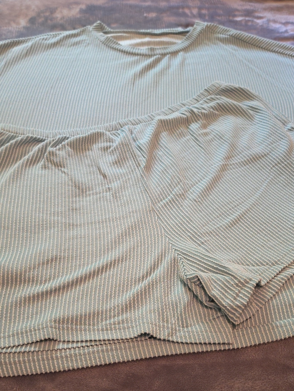 Ribbed Lounge Shorts Set - Light Sage Green